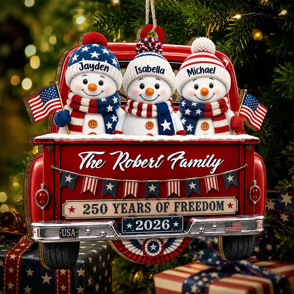 Independence Day,America 250th,Christmas,Proud,Family,Icon - Snowman 250 Years Of Freedom - Personalized Custom Shaped Wooden Ornament