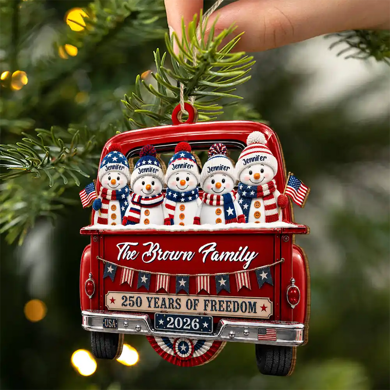 Independence Day,America 250th,Christmas,Proud,Family,Icon - Snowman 250 Years Of Freedom - Personalized Custom Shaped Wooden Ornament