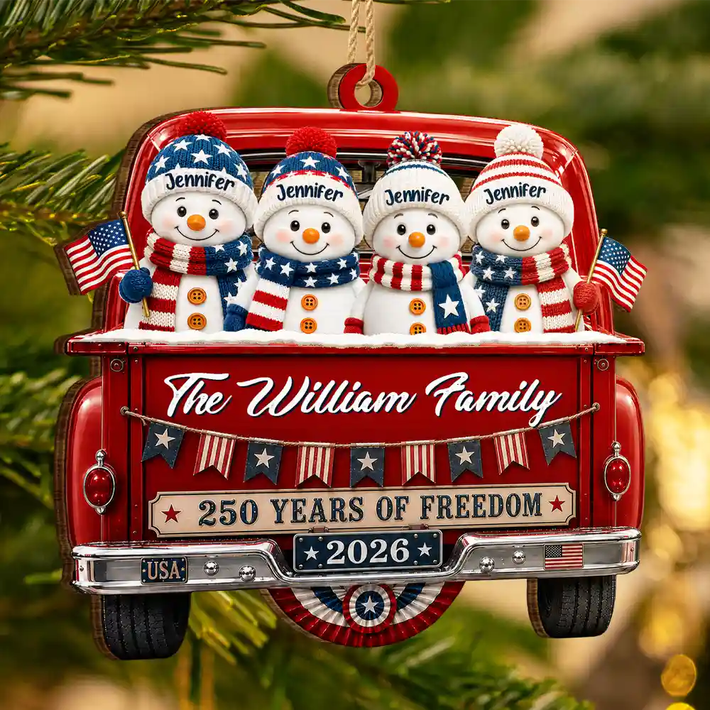 Independence Day,America 250th,Christmas,Proud,Family,Icon - Snowman 250 Years Of Freedom - Personalized Custom Shaped Wooden Ornament