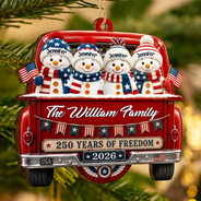 Independence Day,America 250th,Christmas,Proud,Family,Icon - Snowman 250 Years Of Freedom - Personalized Custom Shaped Wooden Ornament