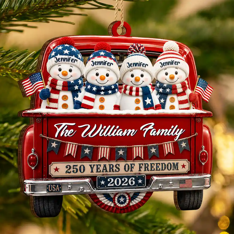 Independence Day,America 250th,Christmas,Proud,Family,Icon - Snowman 250 Years Of Freedom - Personalized Custom Shaped Wooden Ornament