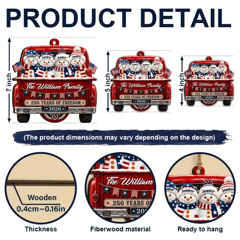Independence Day,America 250th,Christmas,Proud,Family,Icon - Snowman 250 Years Of Freedom - Personalized Custom Shaped Wooden Ornament