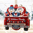 Independence Day,America 250th,Christmas,Proud,Family,Icon - Snowman 250 Years Of Freedom - Personalized Custom Shaped Wooden Ornament