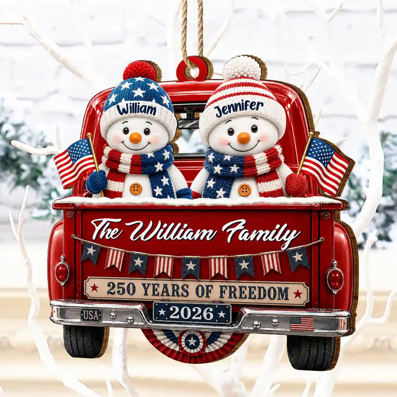Independence Day,America 250th,Christmas,Proud,Family,Icon - Snowman 250 Years Of Freedom - Personalized Custom Shaped Wooden Ornament