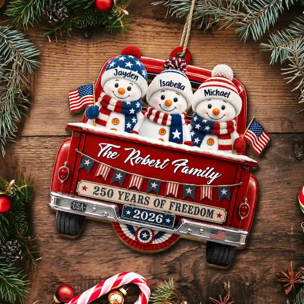 Independence Day,America 250th,Christmas,Proud,Family,Icon - Snowman 250 Years Of Freedom - Personalized Custom Shaped Wooden Ornament