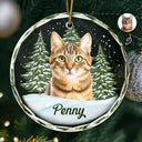 Art Design, Christmas, Cozy, Pet Lovers, Photo - Watercolor - Remove BG - Custom Photo Realistic Watercolor Art Dog Cat Pet - Personalized Circle Glass Ornament