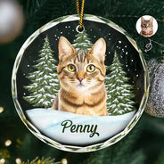 Art Design, Christmas, Cozy, Pet Lovers, Photo - Watercolor - Remove BG - Custom Photo Realistic Watercolor Art Dog Cat Pet - Personalized Circle Glass Ornament