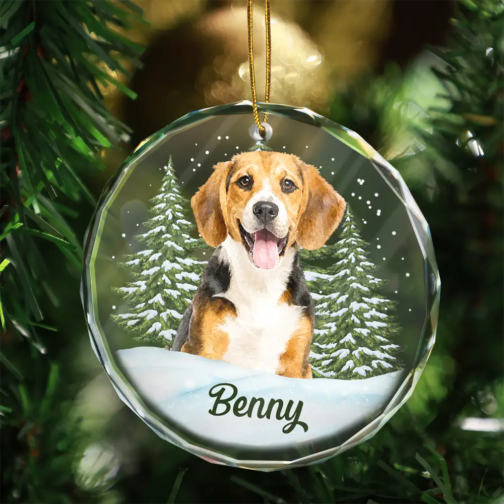 Art Design, Christmas, Cozy, Pet Lovers, Photo - Watercolor - Remove BG - Custom Photo Realistic Watercolor Art Dog Cat Pet - Personalized Circle Glass Ornament
