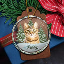 Art Design, Christmas, Cozy, Pet Lovers, Photo - Watercolor - Remove BG - Custom Photo Realistic Watercolor Art Dog Cat Pet - Personalized Circle Glass Ornament