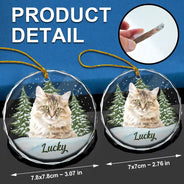 Art Design, Christmas, Cozy, Pet Lovers, Photo - Watercolor - Remove BG - Custom Photo Realistic Watercolor Art Dog Cat Pet - Personalized Circle Glass Ornament