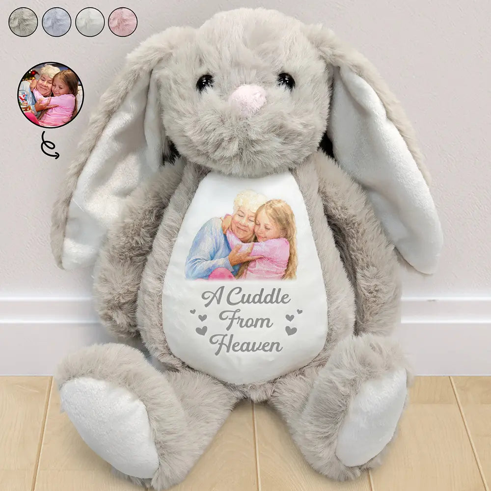 Custom Photo Realistic Watercolor Art A Cuddle From Heaven Memorial - Personalized Soft Toy Bunny