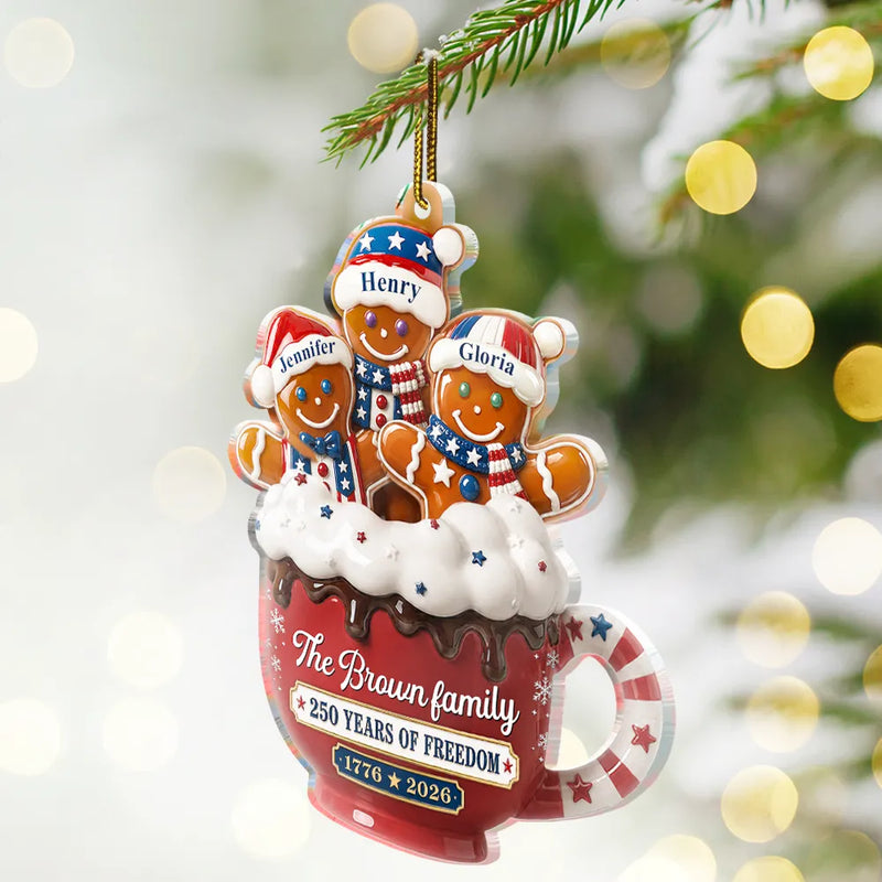 Independence Day,America 250th,Christmas,Proud,Family,Icon - Gingerbread Cup 250 Years Of Freedom - Personalized Custom Shaped Acrylic Ornament