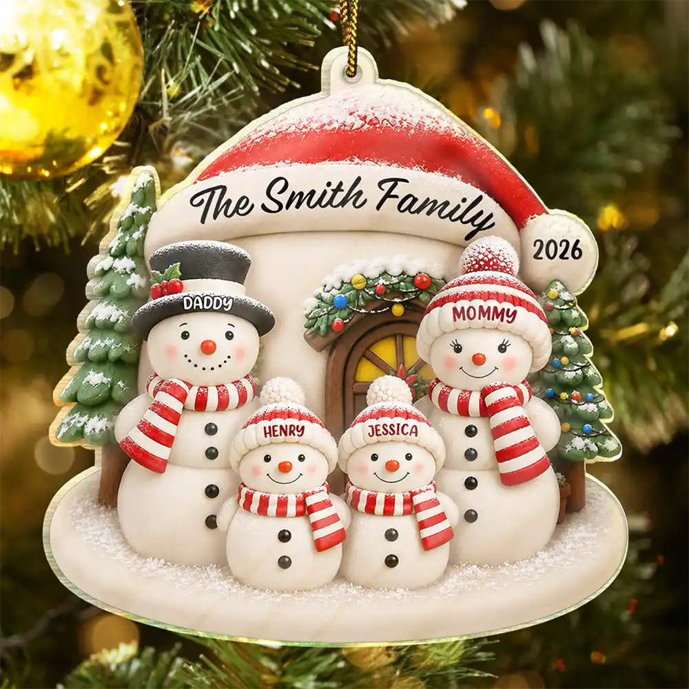 Family, Icon, Happy - Snowman Family Home - Personalized Custom Shaped Acrylic Ornament