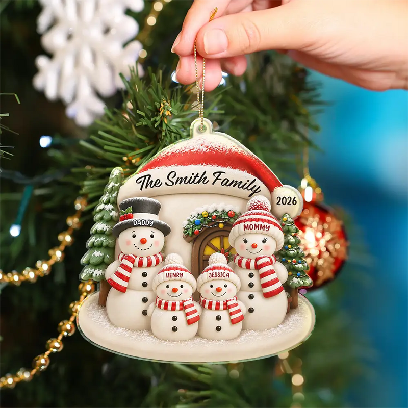 Family, Icon, Happy - Snowman Family Home - Personalized Custom Shaped Acrylic Ornament