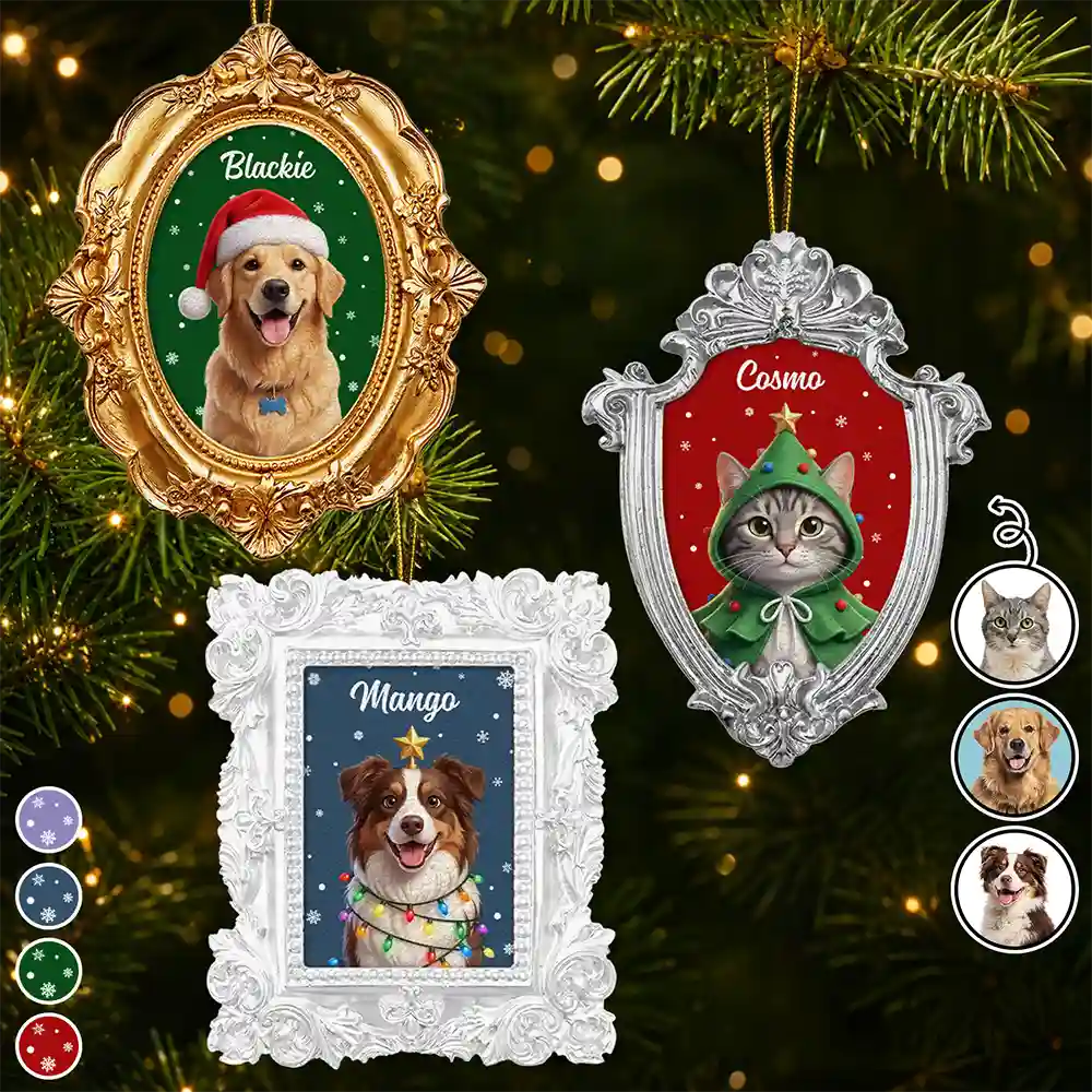 Custom Photo 3D Christmas Themed Pet Happy Dog Cat Pet - Personalized Ornate Frame
