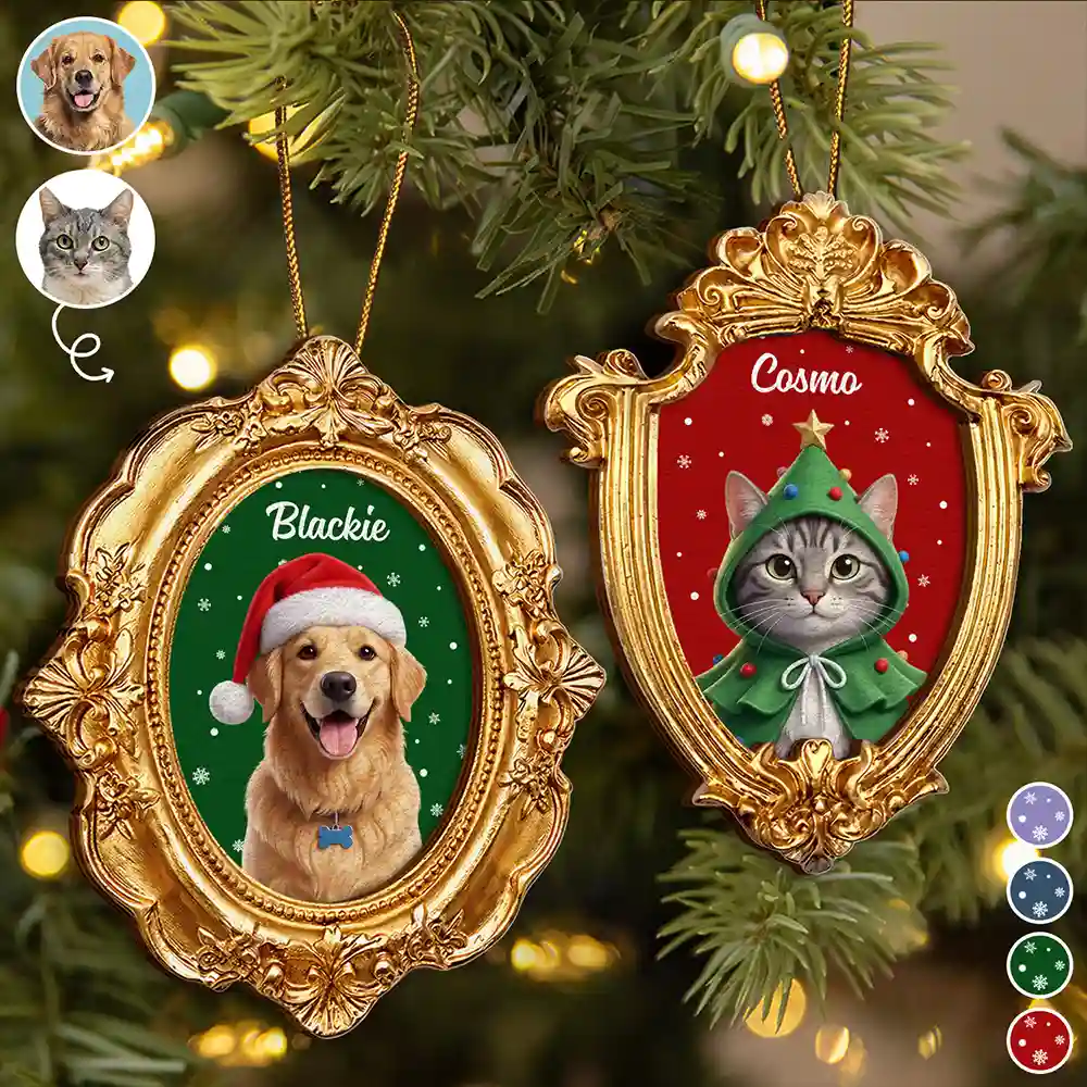 Art Design,Playful,Christmas,Pet Lovers,Photo - Christmas Accessories 3D Cartoon Pet - Custom Photo 3D Christmas Themed Pet Happy Dog Cat Pet - Personalized Ornate Frame
