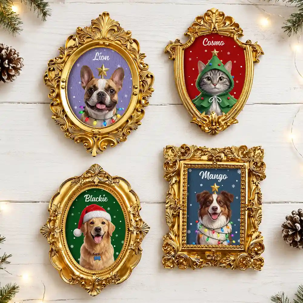 Art Design,Playful,Christmas,Pet Lovers,Photo - Christmas Accessories 3D Cartoon Pet - Custom Photo 3D Christmas Themed Pet Happy Dog Cat Pet - Personalized Ornate Frame