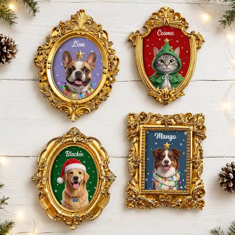 Art Design,Playful,Christmas,Pet Lovers,Photo - Christmas Accessories 3D Cartoon Pet - Custom Photo 3D Christmas Themed Pet Happy Dog Cat Pet - Personalized Ornate Frame