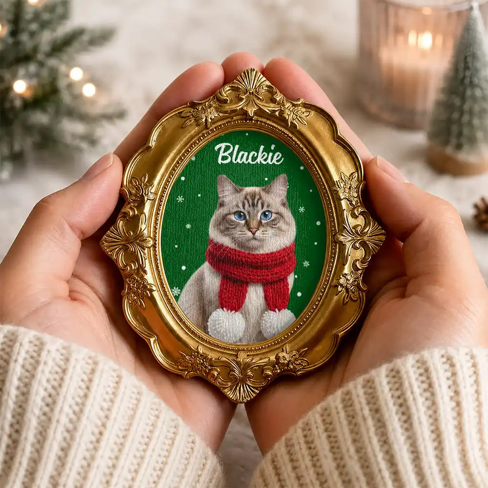 Art Design,Playful,Christmas,Pet Lovers,Photo - Christmas Accessories 3D Cartoon Pet - Custom Photo 3D Christmas Themed Pet Happy Dog Cat Pet - Personalized Ornate Frame