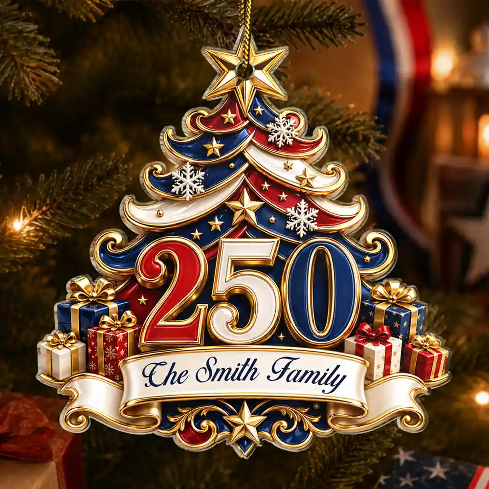 250 Years Of Freedom Christmas Tree - Personalized Custom Shaped Acrylic Ornament
