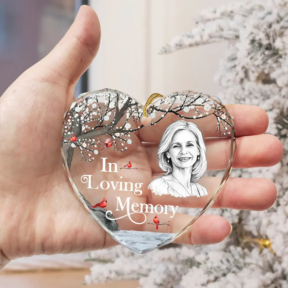 Art Design,Memorial Loved One,Healing,Christmas,Family,Memorial,Photo - Pencil Sketch - White BG - Custom Photo Pencil Sketch Art I'm Always With You Memorial - Personalized Heart Shaped Glass Ornament