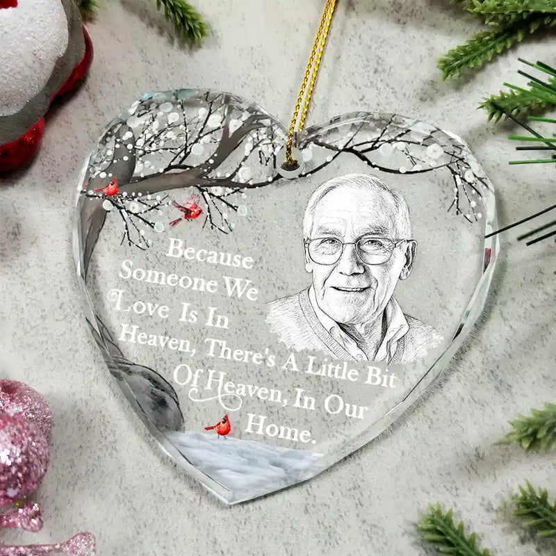 Art Design,Memorial Loved One,Healing,Christmas,Family,Memorial,Photo - Pencil Sketch - White BG - Custom Photo Pencil Sketch Art I'm Always With You Memorial - Personalized Heart Shaped Glass Ornament