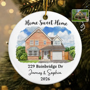 Art Design,Christmas,Gift For Couples,Photo - Vivid Watercolor Art,Happy - Custom Photo Vivid Watercolor Art Our New Home Wedding Gift Husband Wife - Personalized Circle Ceramic Ornament