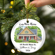 Art Design,Christmas,Gift For Couples,Photo - Vivid Watercolor Art,Happy - Custom Photo Vivid Watercolor Art Our New Home Wedding Gift Husband Wife - Personalized Circle Ceramic Ornament