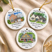 Art Design,Christmas,Gift For Couples,Photo - Vivid Watercolor Art,Happy - Custom Photo Vivid Watercolor Art Our New Home Wedding Gift Husband Wife - Personalized Circle Ceramic Ornament