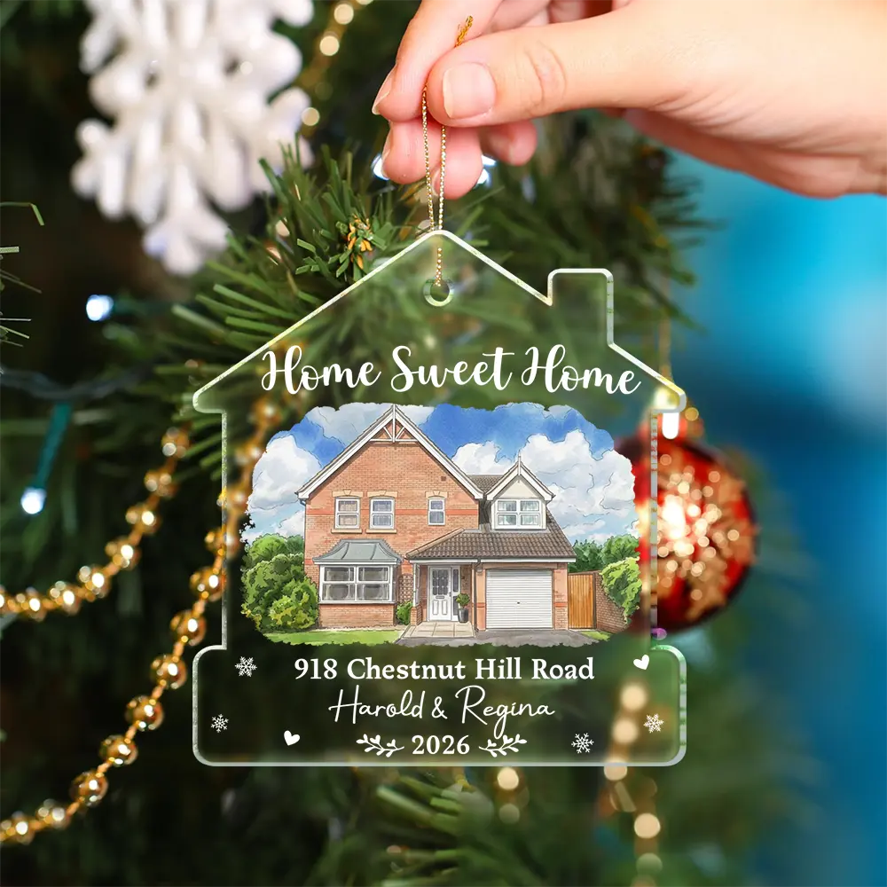 Art Design,Christmas,Gift For Couples,Photo - Vivid Watercolor Art,Happy - Custom Photo Vivid Watercolor Art Our New Home Wedding Gift Husband Wife - Personalized Custom Shaped Acrylic Ornament
