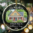 Art Design,Christmas,Gift For Couples,Photo - Vivid Watercolor Art,Happy - Custom Photo Vivid Watercolor Art Our New Home Wedding Gift Husband Wife - Personalized Circle Glass Ornament