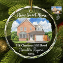 Art Design,Christmas,Gift For Couples,Photo - Vivid Watercolor Art,Happy - Custom Photo Vivid Watercolor Art Our New Home Wedding Gift Husband Wife - Personalized Circle Glass Ornament