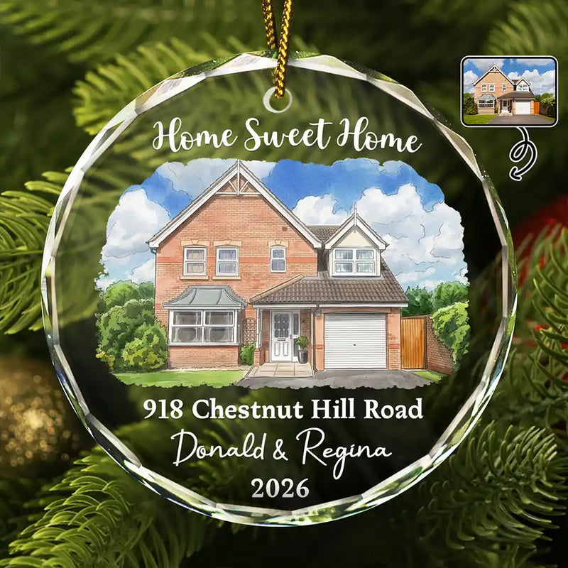 Art Design,Christmas,Gift For Couples,Photo - Vivid Watercolor Art,Happy - Custom Photo Vivid Watercolor Art Our New Home Wedding Gift Husband Wife - Personalized Circle Glass Ornament