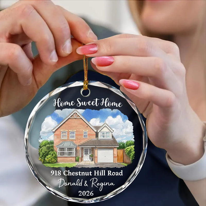 Art Design,Christmas,Gift For Couples,Photo - Vivid Watercolor Art,Happy - Custom Photo Vivid Watercolor Art Our New Home Wedding Gift Husband Wife - Personalized Circle Glass Ornament