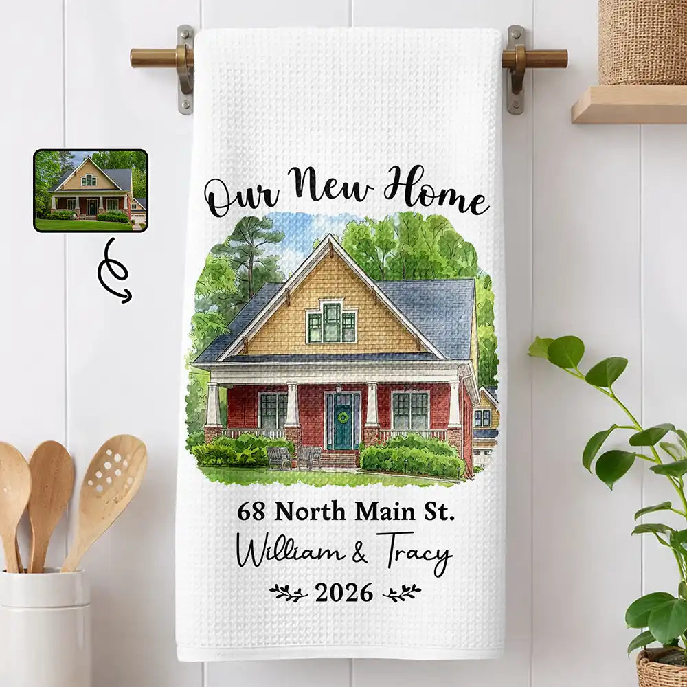 Art Design,Christmas,Gift For Couples,Photo - Vivid Watercolor Art,Happy - Custom Photo Vivid Watercolor Art Our New Home Wedding Gift Husband Wife - Personalized Kitchen Towel