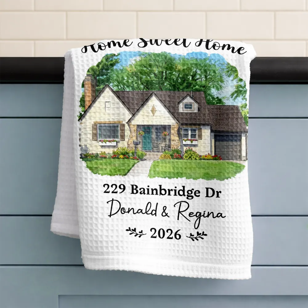 Art Design,Christmas,Gift For Couples,Photo - Vivid Watercolor Art,Happy - Custom Photo Vivid Watercolor Art Our New Home Wedding Gift Husband Wife - Personalized Kitchen Towel