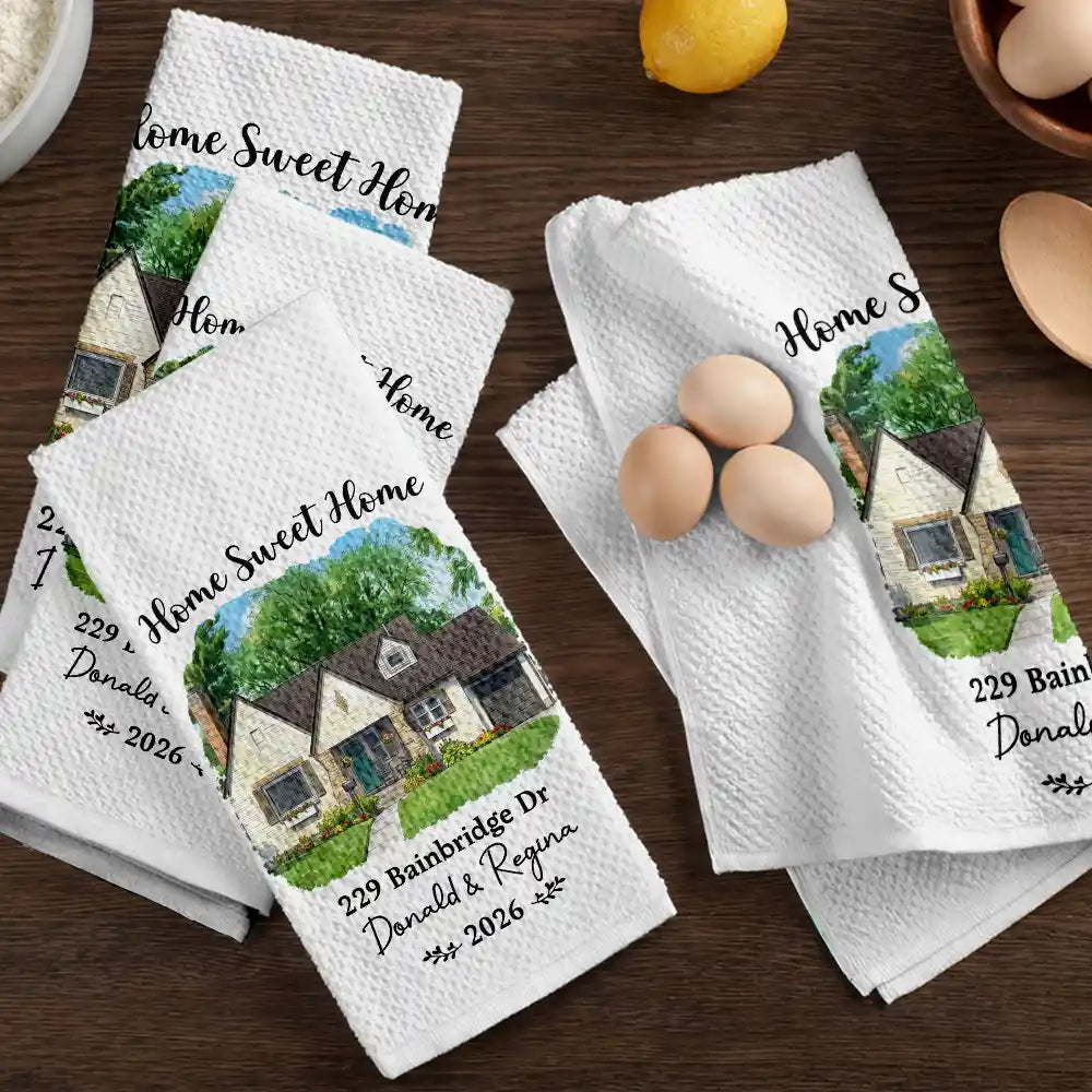 Art Design,Christmas,Gift For Couples,Photo - Vivid Watercolor Art,Happy - Custom Photo Vivid Watercolor Art Our New Home Wedding Gift Husband Wife - Personalized Kitchen Towel