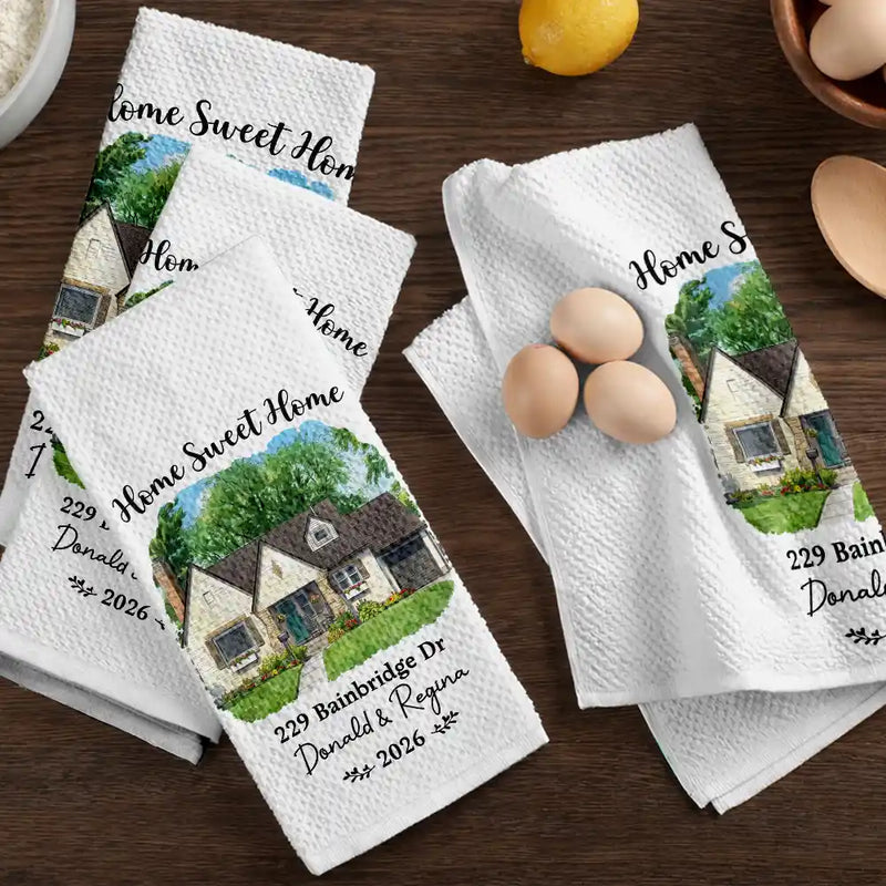 Art Design,Christmas,Gift For Couples,Photo - Vivid Watercolor Art,Happy - Custom Photo Vivid Watercolor Art Our New Home Wedding Gift Husband Wife - Personalized Kitchen Towel