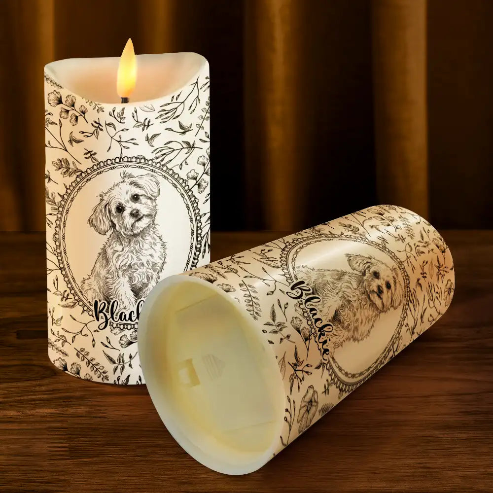 Art Design,Healing,Pet Memorial,Pet Lovers,Memorial,Photo - Pencil Sketch - Remove BG - Custom Photo Pencil Sketch Dog Cat Pet Portrait Toile Remembrance - Personalized Flameless LED Candle