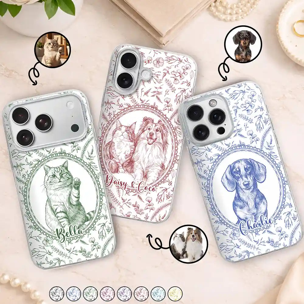 Art Design,Healing,Pet Memorial,Pet Lovers,Memorial,Photo - Pencil Sketch - Remove BG - Custom Photo Pencil Sketch Dog Cat Pet Portrait Toile Remembrance - Personalized Clear Phone Case