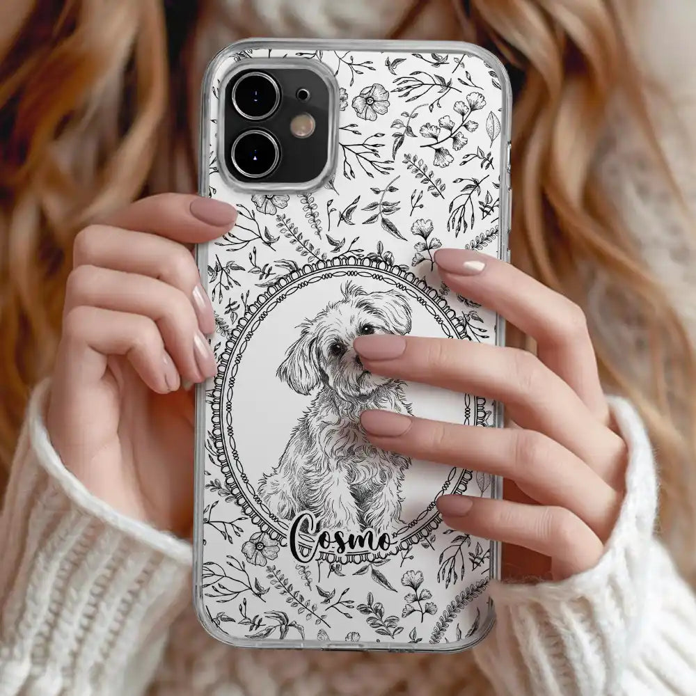 Art Design,Healing,Pet Memorial,Pet Lovers,Memorial,Photo - Pencil Sketch - Remove BG - Custom Photo Pencil Sketch Dog Cat Pet Portrait Toile Remembrance - Personalized Clear Phone Case