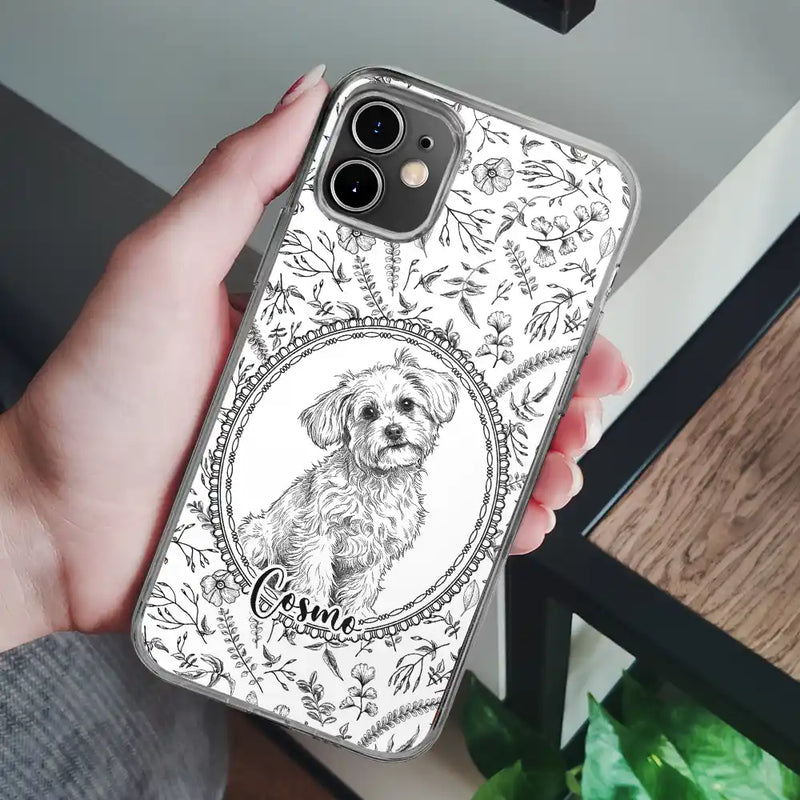 Art Design,Healing,Pet Memorial,Pet Lovers,Memorial,Photo - Pencil Sketch - Remove BG - Custom Photo Pencil Sketch Dog Cat Pet Portrait Toile Remembrance - Personalized Clear Phone Case