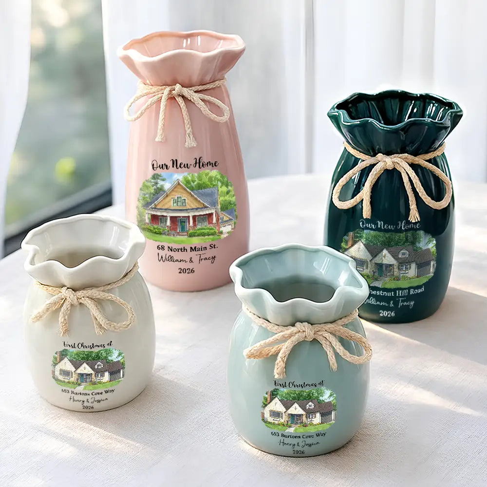 Art Design,New House,Gift For Couples,Photo - Vivid Watercolor Art,Happy - Custom Photo Vivid Watercolor Art Our New Home Wedding Gift Husband Wife - Personalized Ribbon Tie Flower Vase