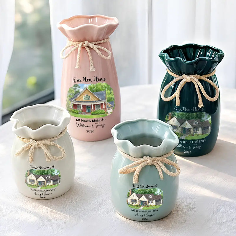 Art Design,New House,Gift For Couples,Photo - Vivid Watercolor Art,Happy - Custom Photo Vivid Watercolor Art Our New Home Wedding Gift Husband Wife - Personalized Ribbon Tie Flower Vase