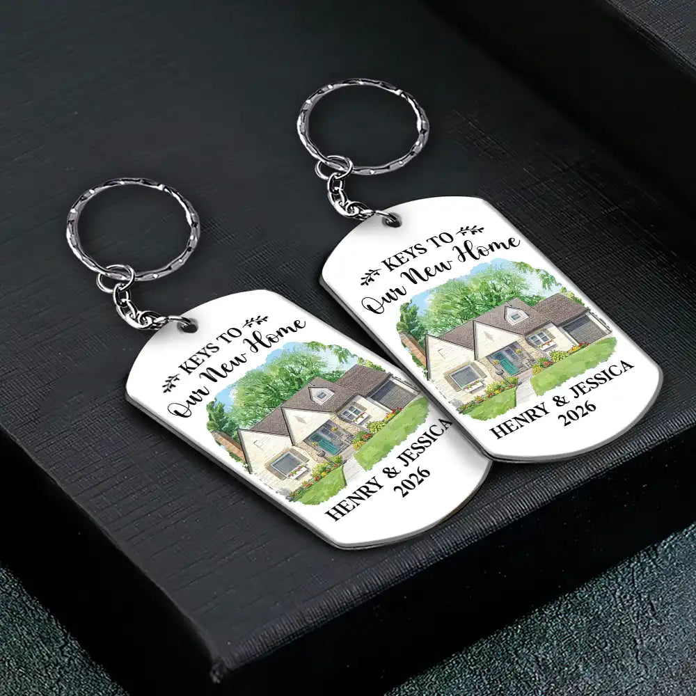 Art Design,New House,Gift For Couples,Photo - Vivid Watercolor Art,Happy - Custom Photo Vivid Watercolor Art Keys To Our New Home Wedding Gift Husband Wife - Personalized Aluminum Keychain
