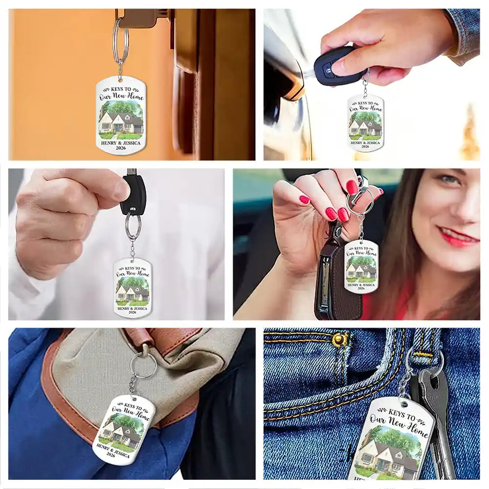Art Design,New House,Gift For Couples,Photo - Vivid Watercolor Art,Happy - Custom Photo Vivid Watercolor Art Keys To Our New Home Wedding Gift Husband Wife - Personalized Aluminum Keychain