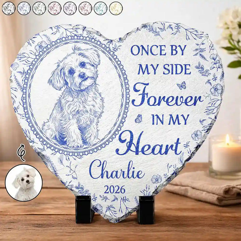 Art Design,Healing,Pet Memorial,Pet Lovers,Memorial,Photo - Pencil Sketch - Remove BG - Custom Photo Pencil Sketch Once By My Side Forever In My Heart - Personalized Heart Memorial Garden Stone