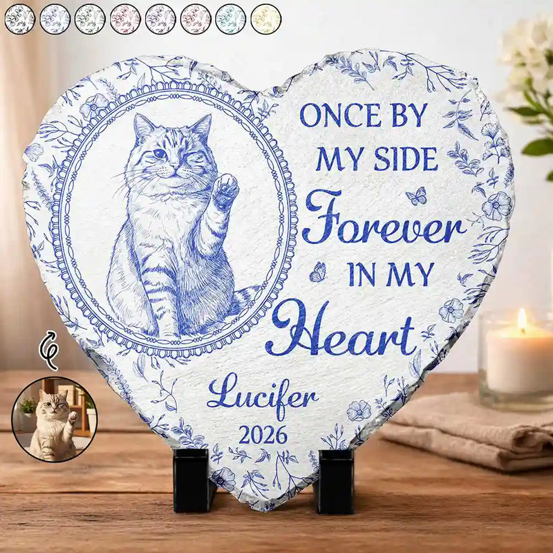 Art Design,Healing,Pet Memorial,Pet Lovers,Memorial,Photo - Pencil Sketch - Remove BG - Custom Photo Pencil Sketch Once By My Side Forever In My Heart - Personalized Heart Memorial Garden Stone