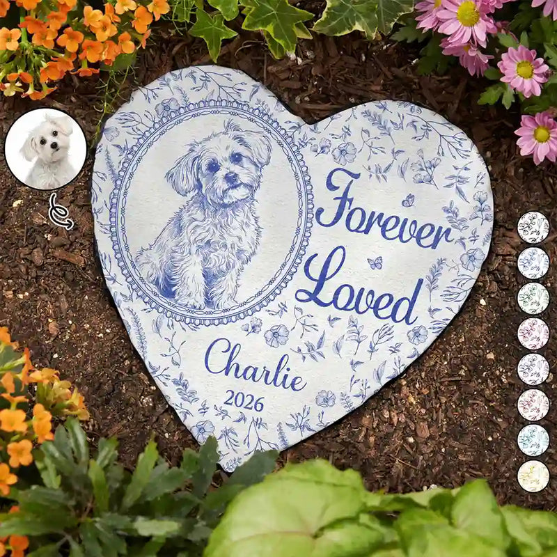 Art Design,Healing,Pet Memorial,Pet Lovers,Memorial,Photo - Pencil Sketch - Remove BG - Custom Photo Pencil Sketch Once By My Side Forever In My Heart - Personalized Heart Memorial Garden Stone