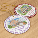 Art Design,Christmas,Family,Photo - Vivid Watercolor Art,Happy - Custom Photo Vivid Watercolor Art Our New Home Wedding Gift Husband Wife Stripe - Personalized Circle Ceramic Ornament